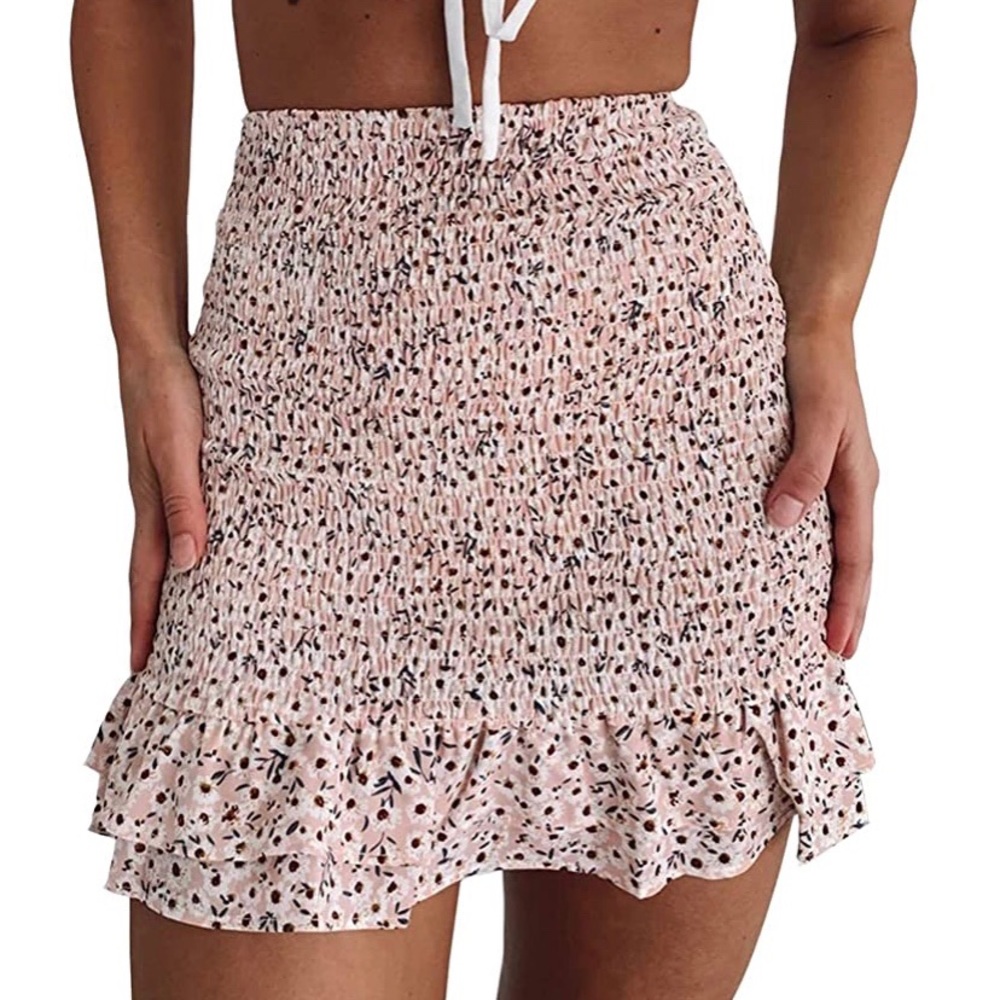 Pink floral stretchy skirt